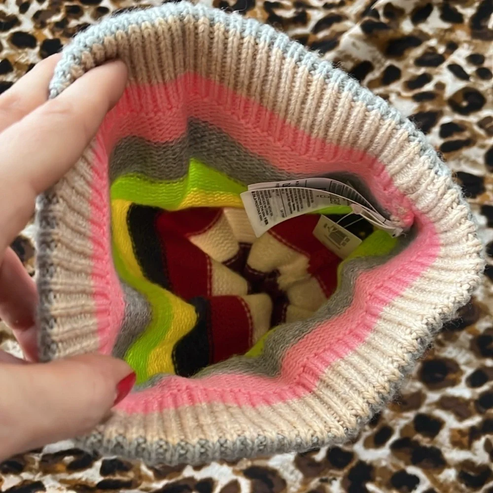 Brand New Gap Multicolored Striped Knit Cuffed Pom Hat